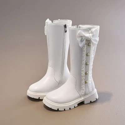 Girls Synthetic Leather Upper Side Zipper Long High Boots New Autumn Winter Performance Boots