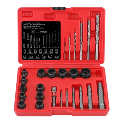 6-Pcs Left-Handed Bolt Extractor and Drill Bit Set Left-Hand Drill Bit Set with Hex Adapter Stripped Screw Remover Bolt Tool