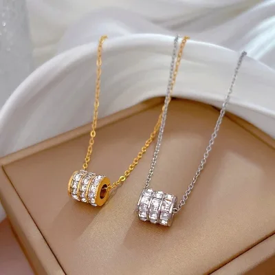 Full-cubic-zirconia Pearl Petite-waist Bamboo Necklace Women Versatile High-end Light Luxury Instagram-style Minimalist Chain