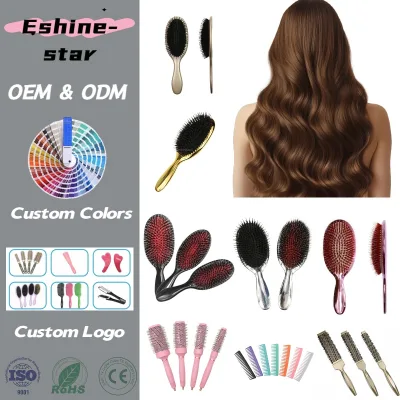 Hair Salon Custom Color Ionic Round Brush for Volume Smoothing Brush Metal Handle Anti Static Women Brush