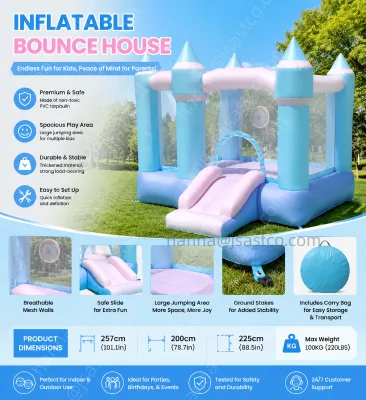 Spacious Safe Durable Inflatable Bouncy Castle Perfect for Kids Birthdays Parties and Indoor Outdoor Fun