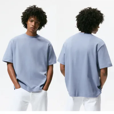 Men's Plus Size Drop Shoulder 100% Heavy Cotton Formal Jersey Blank Street Wear Luxury Plain Custom Printing Short Sleeve