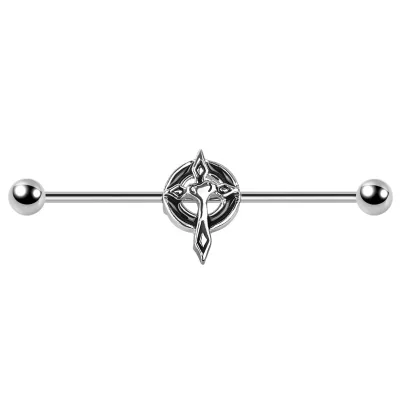 Stainless Steel Trendy Cross Shape High Polished Industrial Barbell Steel Plated Ear Piercing Jewelry