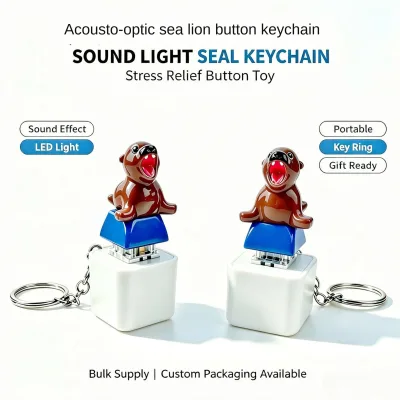 Cross-Border Scream Lamb Sea Lion Sound Light Rechargeable Button Keychain Stress-Relief Prank Item Creative Gift Charm Shantou