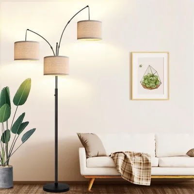 Modern Hotel Use Iron Floor Lamp with Grey Metal Arched Shade and Standing Lamp Design