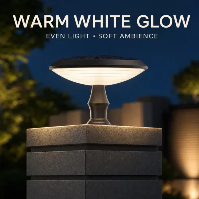 Architectural Grade Solar Pillar Light 30W OEM ODM European Standard IP65 Round Full Moon Landscape Pier Cap Lamp