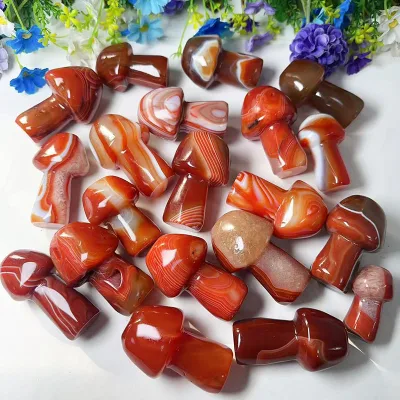Wholesale Mushroom Crystal Carvings Natural Gemstones Red Sardonyx Agate Crystal Mushroom for Home Decoration
