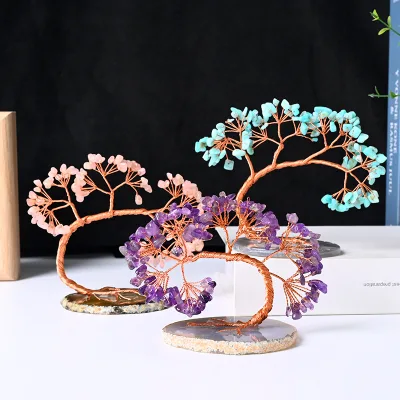 Factory Crystal Hand Made Greeting Pine Crystal Money Lucky Tree for Home Decoration