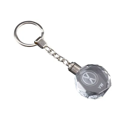 Wholesale LED Crystal Glass Keychain Custom 3d logo Octagon Crystal 7 Colors LED Lights Keychain with Gift Box