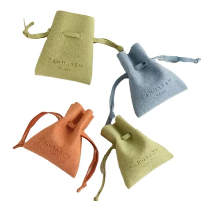 Personalized Logo Luxury Suede Drawstring Pouch Jewelry Packaging Bags Recyclable Reusable Small Gift Candy Party Favor Wedding