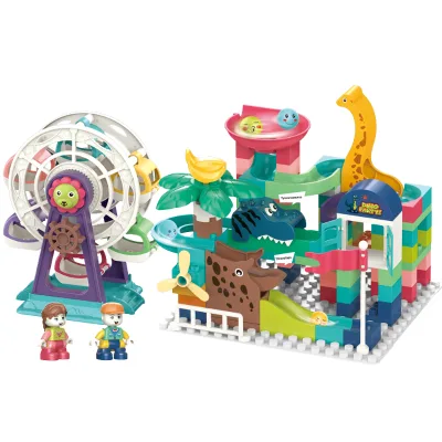 Amusement Park Creative Toys Big Block Dinosaur Rolling Ball Track Tunnel Marble Block for Kids