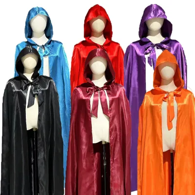 Factory Custom Unisex Festival Hooded Cosplay Cape Adults Cosplay Satin Halloween Long Cloaks Costume