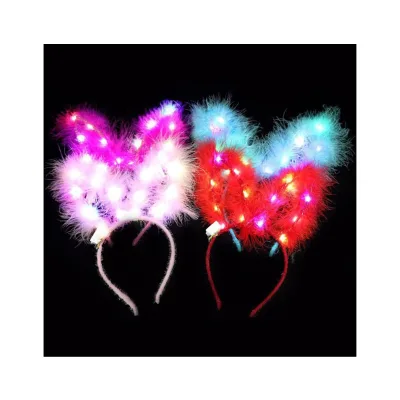 Wholesale Hot Selling Good Quality 20CM Cute Glowing Led Light up Christmas Bunny Ear Headband for Girls Party Gifts