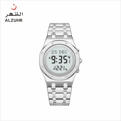 Men Muslim Luxury Digital Water Resistant Stop Watch Business Watch with Azan Qibla Calendar Compass Diamond ALZUHR AZ-518