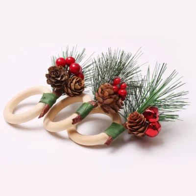 New Cedar Napkin Rings Bell-shaped Napkin Clips Pinecone Napkin Rings Red Fruit Paper Towel Rings