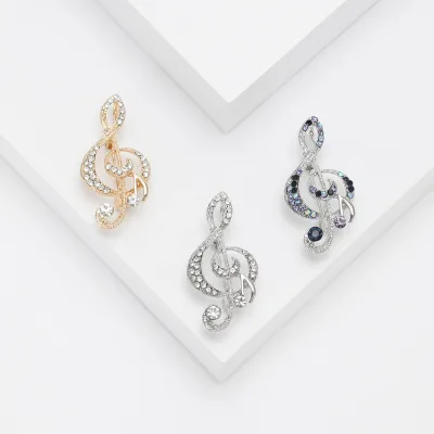 Korean-style Minimalist Rhinestone Musical-note Alloy Brooch Unisex High-end Suit Accessory Fashionable Elegant Pin Prevent