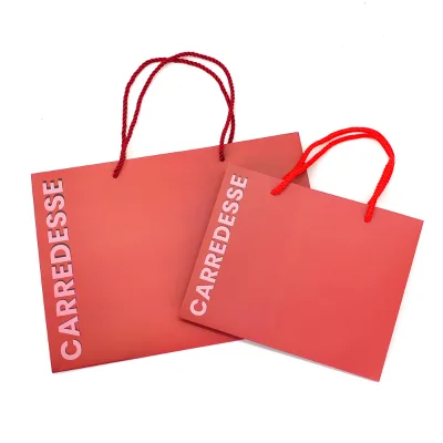 Premium Custom Logo Luxury Red Sturdy Paper Shopping Bag with Rope Handle for Clothing Gift Packaging