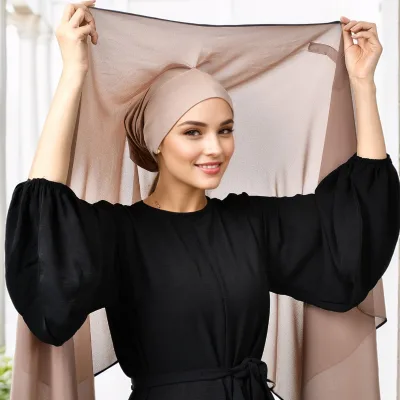 New Stylish Muslim 3 in 1 Instant Chiffon Hijab with Built-in Magnets Inner Caps Long Veil 2024
