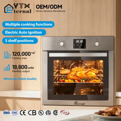 Energy Efficiency Tempered Glass Door Stainless Steel Household Kitchen Knob Control 66L 71L Built-in Gas Oven