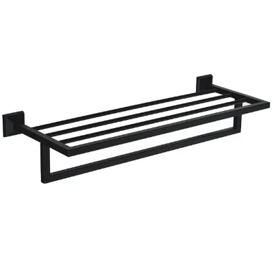 NC7040-MB Matt Black Square Design Bathroom Towel Rack Shelf with Towel bar