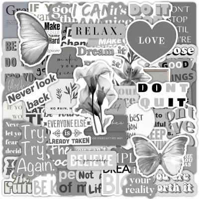 50Pcs Fashion Morandi Grey Color Phrase Graffiti Stickers for Phone Decor Ins Motivational Sticker