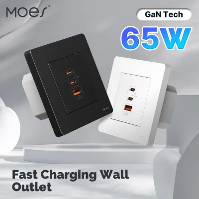 MOES 65W Fast Charging Wall Outlet Star Ring Series PD3.0 Electrical Charger OverTemp Protection GaN Socket 3 Ports Type-C USB A