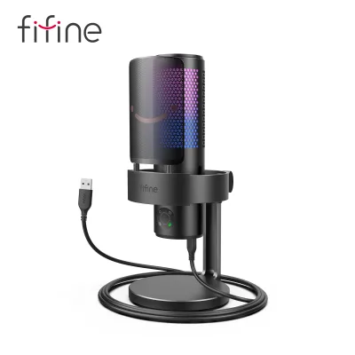 FIFINE A9 Type-C Cardioid Condenser Microphone with RGB Lighting Real-time Monitoring 4 Polar Pattern for Streaming Recording