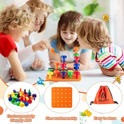 Educational Toy Pegboard Building Blocks Board Games Pegs Building Construction Game Pegboard Set
