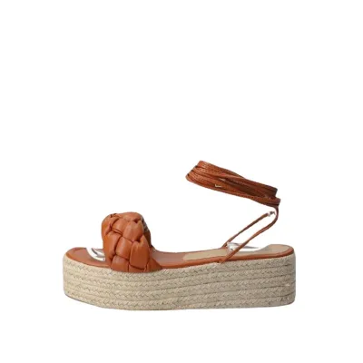SL-0289 Large Hemp Woven Thick Soled Sandals New Summer Style Lace up Thick Soled Flat Sandals for Women