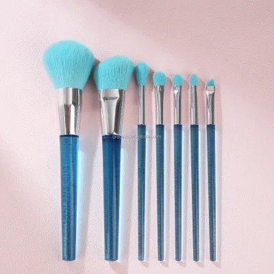 Wholesale High Quality Custom Logo 7pcs Blue Resin Professional Makeup Artist Makeup Brush Sets Foundation Brush