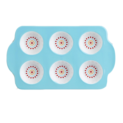 Blue Six Holes Custom Ceramic Cupcake Pan