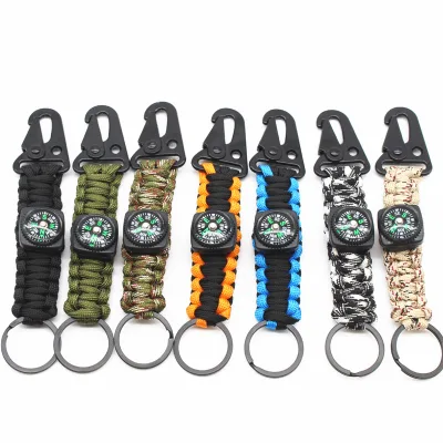 Hiking Camping Carabiner,Outdoor Adventure Paracord Survival Keychain with Compass