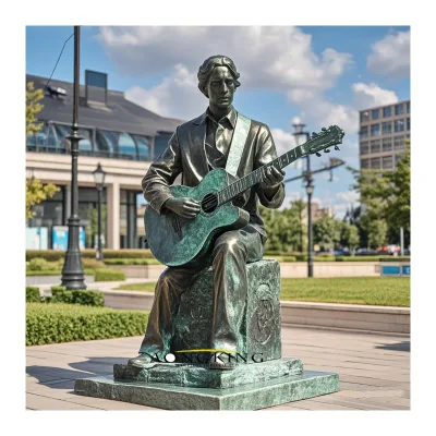 Life Size Metal Casting Classical Art Statue Bronze Cast Sculpture Guitar Player Statue