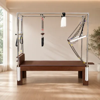 Solid African Walnut Pilates Cadillac Reformer with Durable Springs Microfiber Leather Full Accessories for Home Studio Cadilac