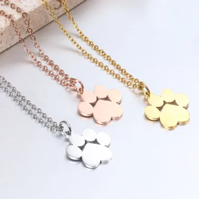 Trendy Cheap Jewelry Animal Paw Pet Footprint Choker Necklace Stainless Steel Dog Cat Claw Pendant Necklace for Women