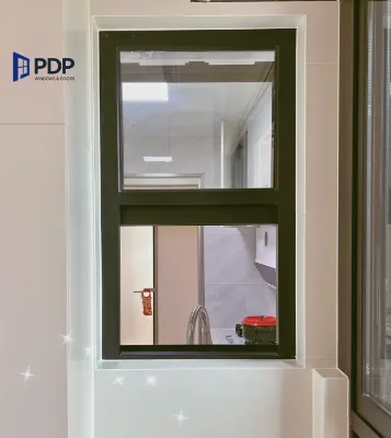 Modern Vertical Sliding Design Double Hung Aluminum Windows Steel Frame Stainless Steel Screen Bathrooms Hospitals Schools
