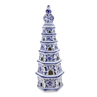 RZKR11 Blue and White Ceramic Pagoda