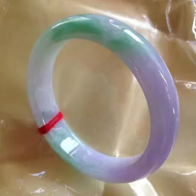 A Grade Natural Jade Bangle for Women Half Green Half Purple with Violet Floating Flower Gemstone Material