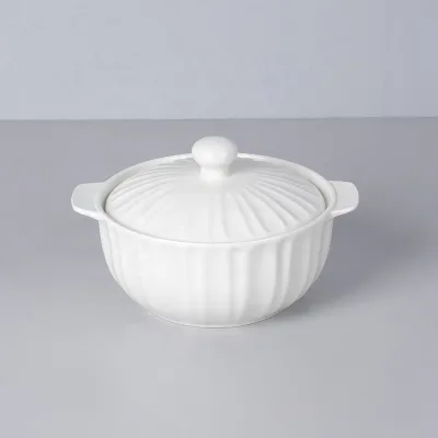 Wholesale Luxury Classic Ceramic Non-Stick Dishwasher Safe Soup Tureen Cookware Set White with Gold Rim Kitchen Tools Dinnerware