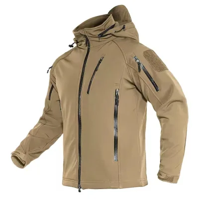 Top Quality Men Windproof Fleece Lining Hooded Jacket Waterproof Work Tactical Jackets