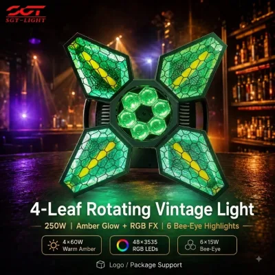 Factory Price Four-leaf Retro Lamp LED Lamp DMX Four-in-one with Retro Style, with RGB Rotating Fan Strobe Effect for Concerts
