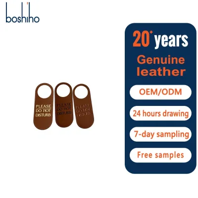 Boshiho Vintage Leather Do Not Disturb Door Hotel Guesthouse Hospitality Use Hanger Custom Logo Embossing Hotel Room Door Sign