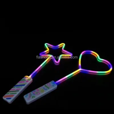 Christmas Neon Light up Star Heart Snow LED Stick Glowing Stick for Cheer Led Light up Blinking Stick Wands