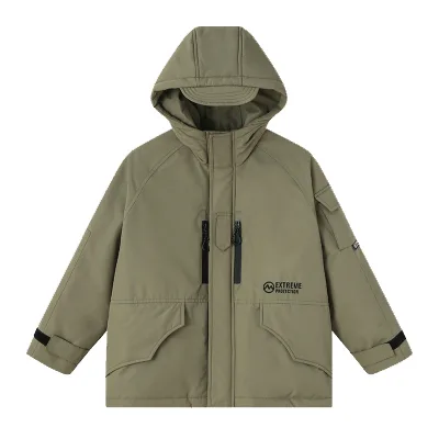 2024 Children's Down Jacket Boys Winter New Solid Zipper Alphabet Embroidery Children's Tooling Long