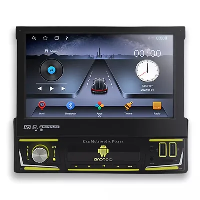 Single Din 7inch Android Retractable Car Stereo DVD Player Auto Radio with BT Wifi GPS Navigation Mirror Link