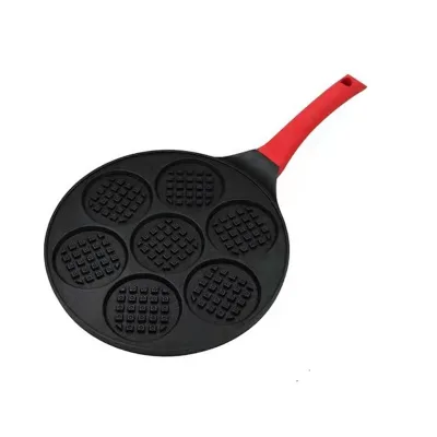 Die Casting Black Aluminum Seven Holes Waffle Pan with Red Bakelite Handle