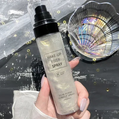 Custom Logo Body Highlighter Glow Face Foundation Fixer Spray Sparking Finishing Waterproof Shimmer Glitter Makeup Setting Spray