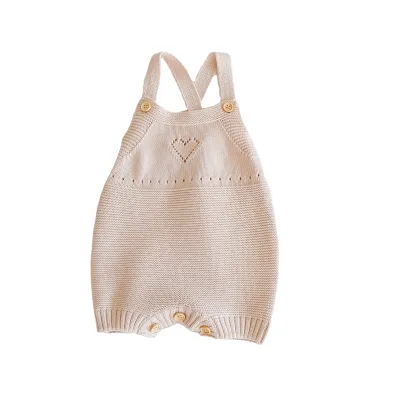 100% Organic Cotton Jumpsuit for Boys Girls High Quality Cute Hollow Bib Knitted Suit with Fart Triangle for Crawling-ODM Supply