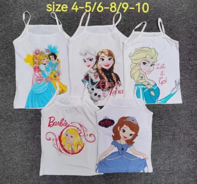2025 New Export Summer White Sleeveless Sling Cartoon Printed Racer Vest Breathable XS Crop Top with Round Neck for Boys Girls
