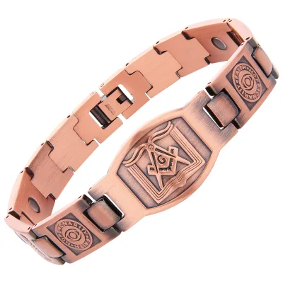 Wholesale 99.95% Pure Copper Magnetic Healing Punk Style Chain Link Bracelets for Unisex Health-Focused Fashion Gift Bulk Supply